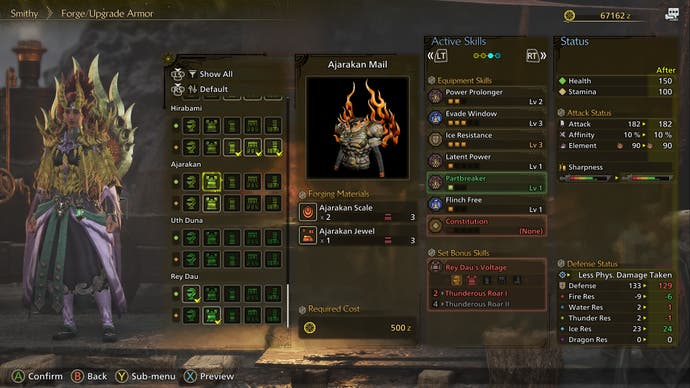 The armour equipment menu in Monster Hunter Wilds.