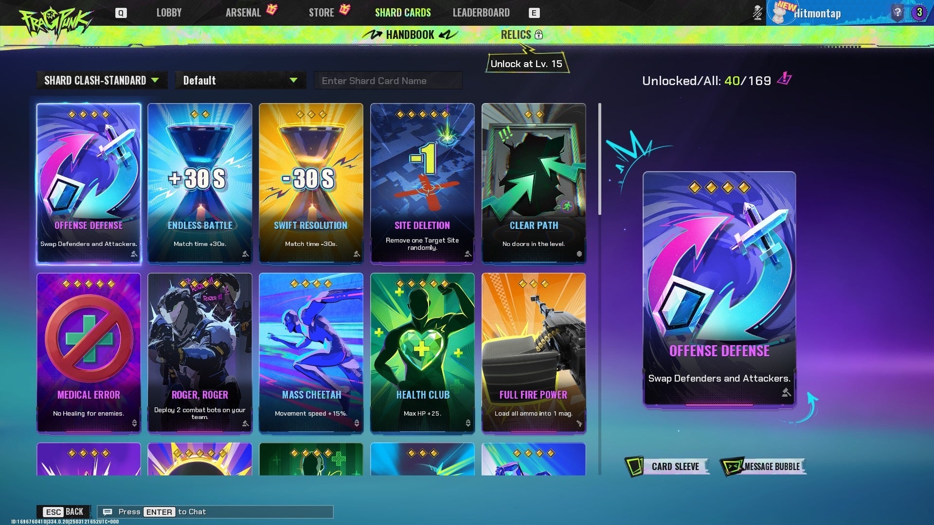 A screen full of cards in Fragpunk.