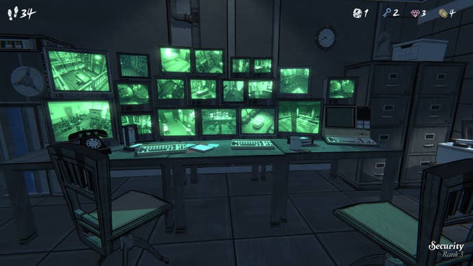 A room filled with security monitors in Blue Prince.