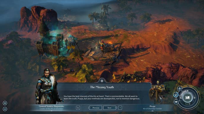 A portion of person dialog successful Endless Legend 2, with units disposable and a mysterious ruin.