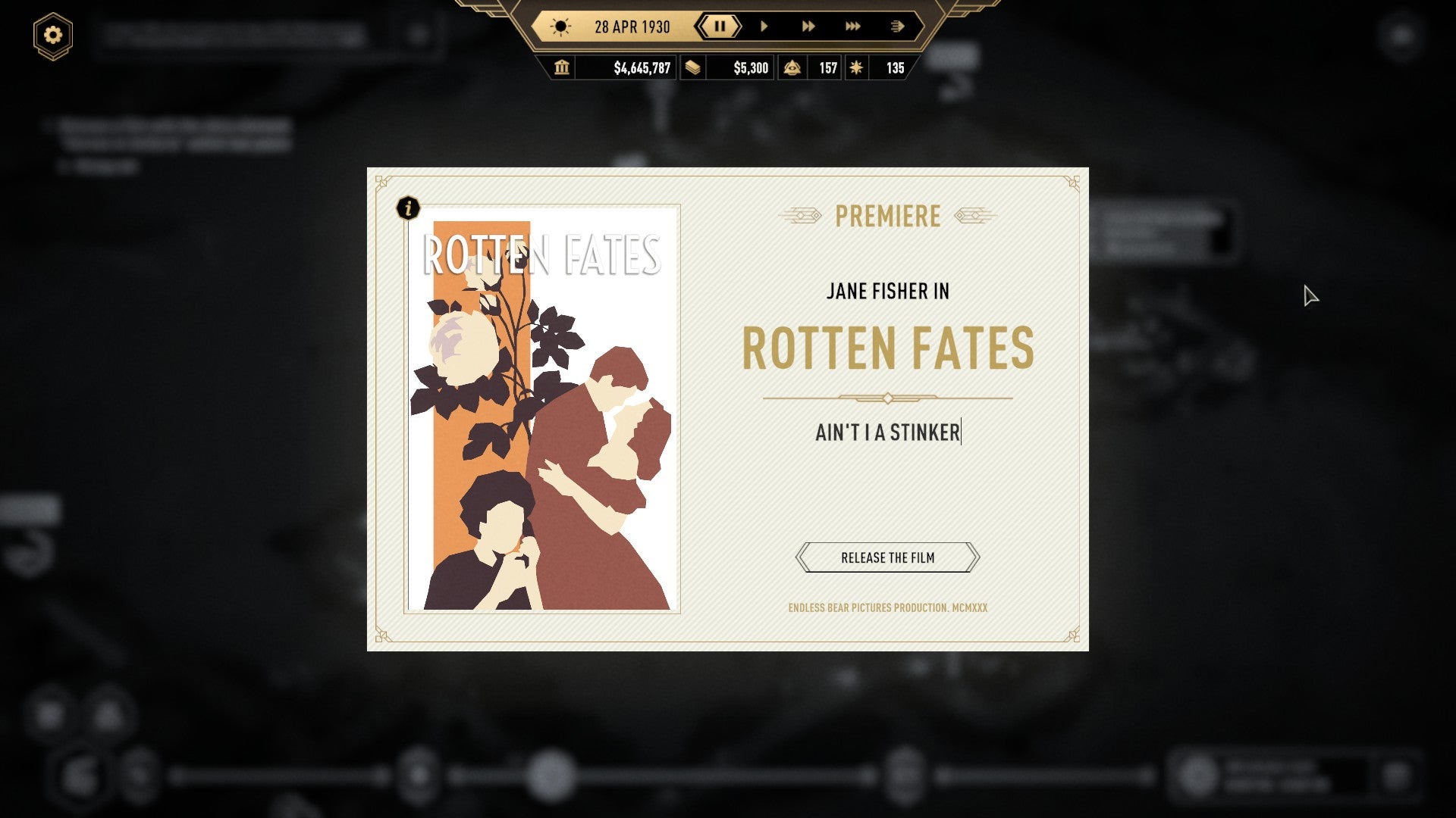 A movie poster design for a film called Rotten Fates, from the tycoon sim Hollywood Animal - 5