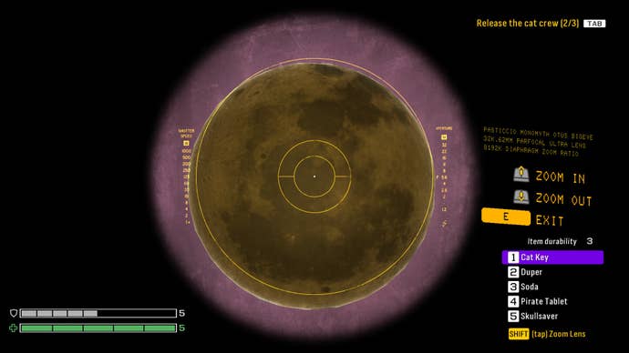 A planet is visible through a telescope in Skin Deep.