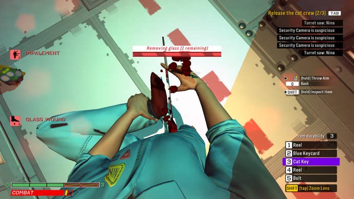 The hero pulls glass from their foot in Skin Deep.