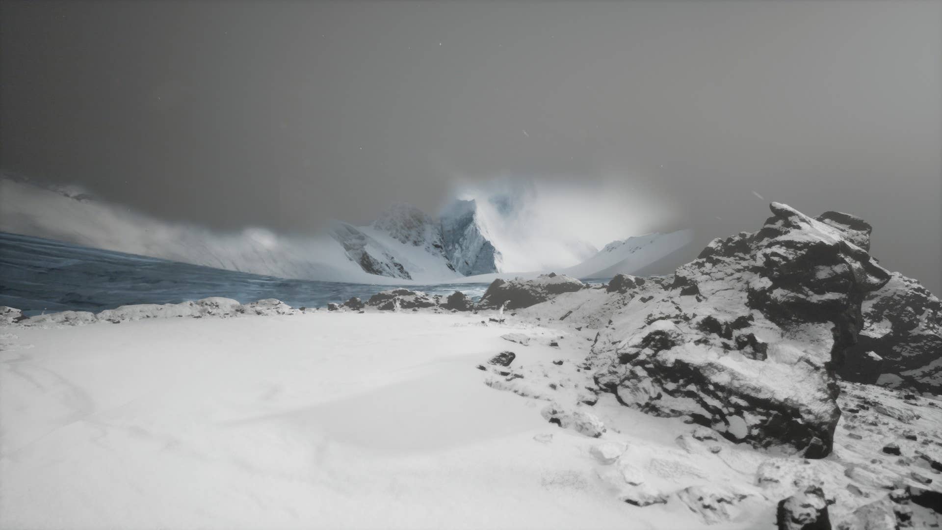 A distant icy mountain in Lushfoil Photography Sim.