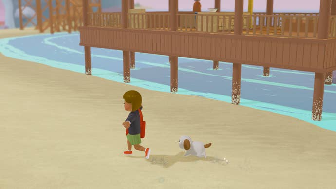 Teen and dog walk on the beach in To a T.