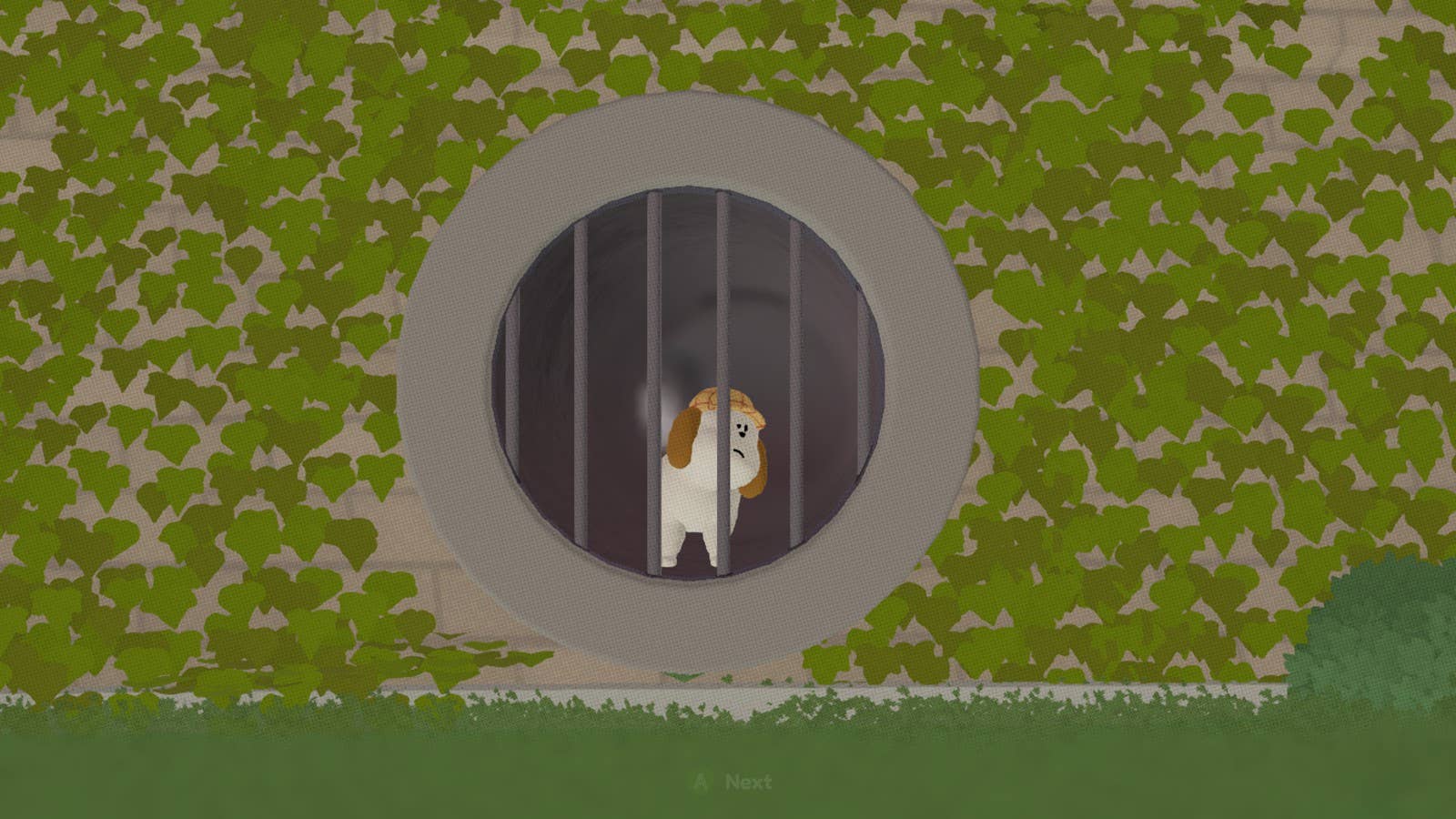 A dog stares out of a sewer grating in To a T.