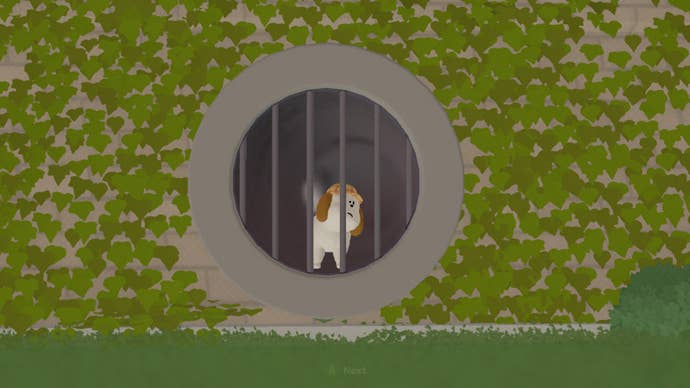 A dog stares out of a sewer grating in To a T.