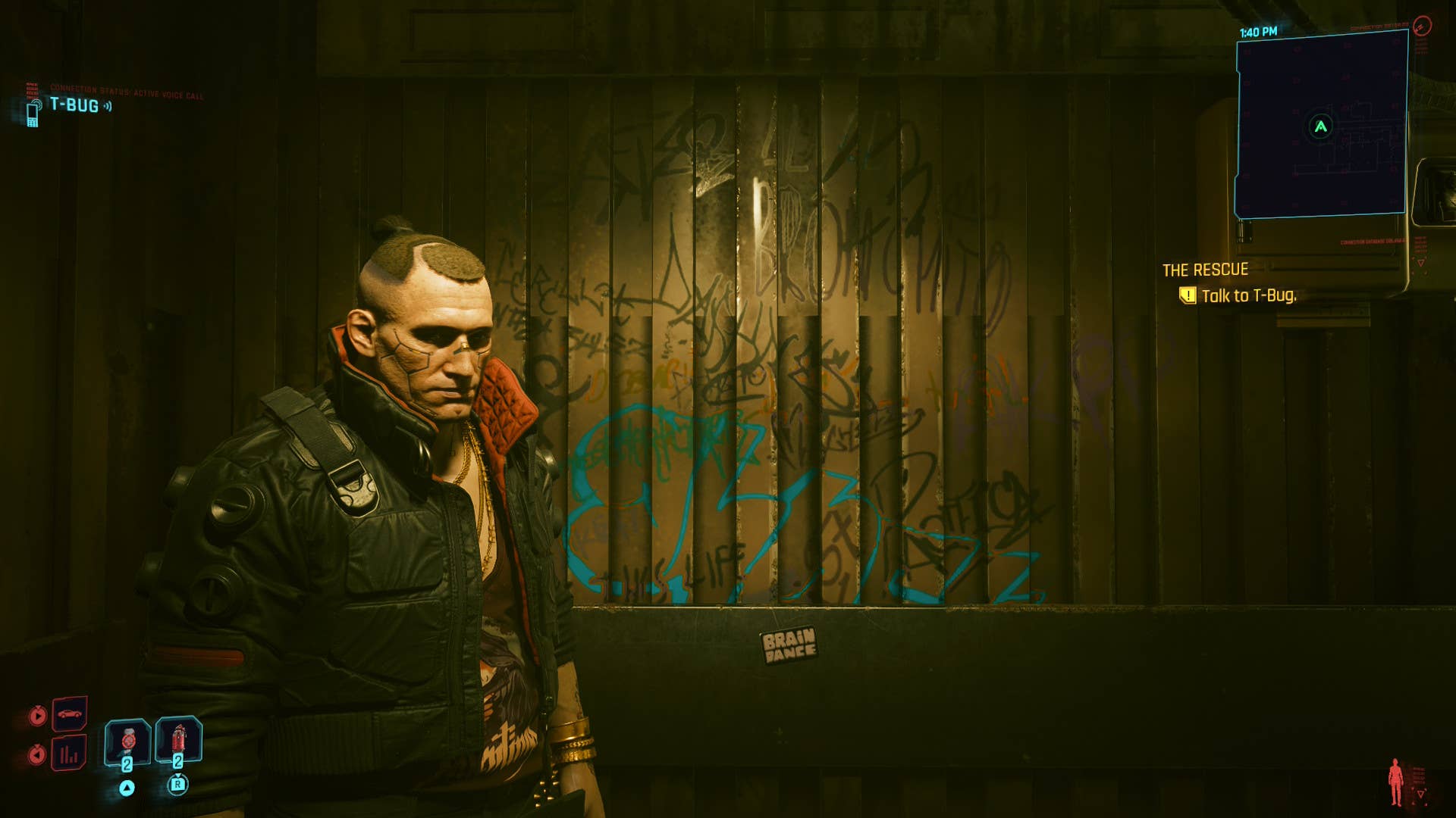 A man waits in an elevator in Cyberpunk 2077