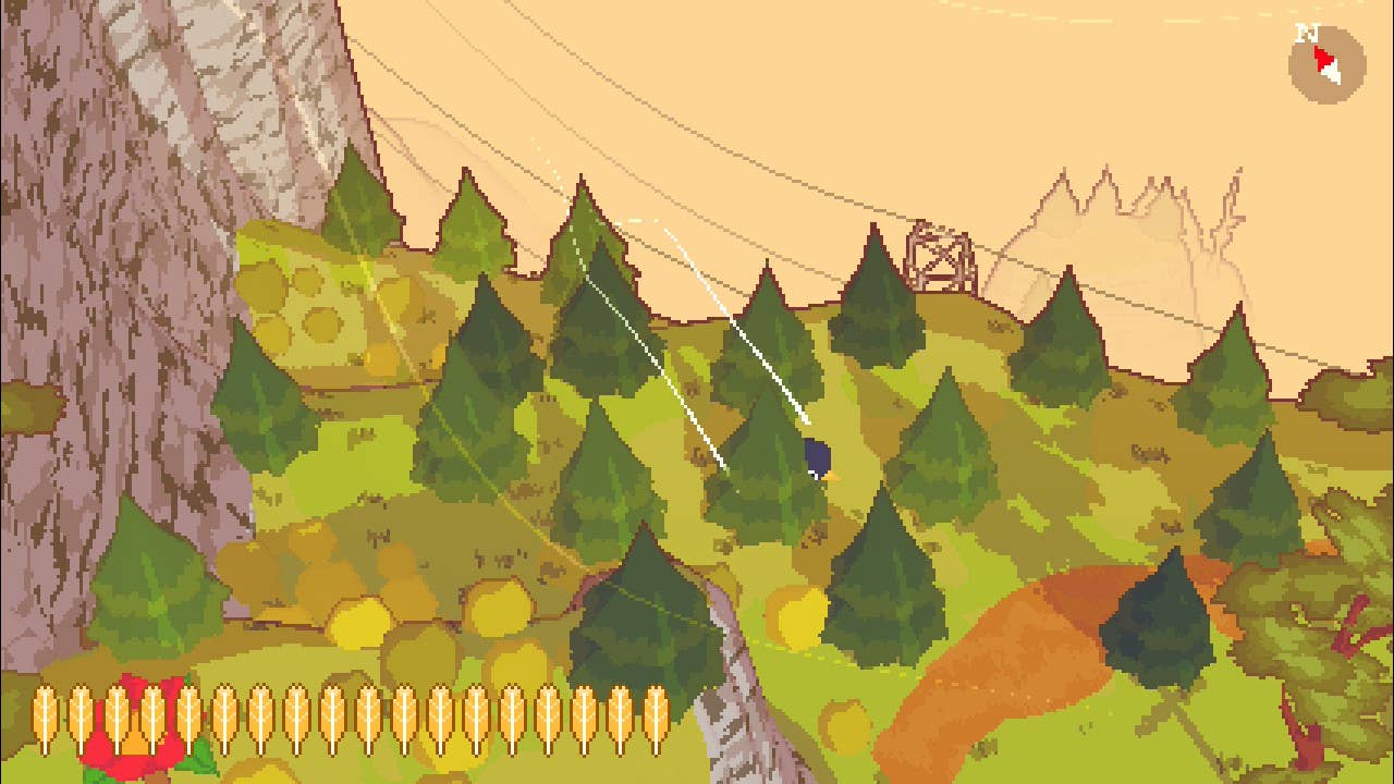 The hero flies over a forest in A Short Hike.