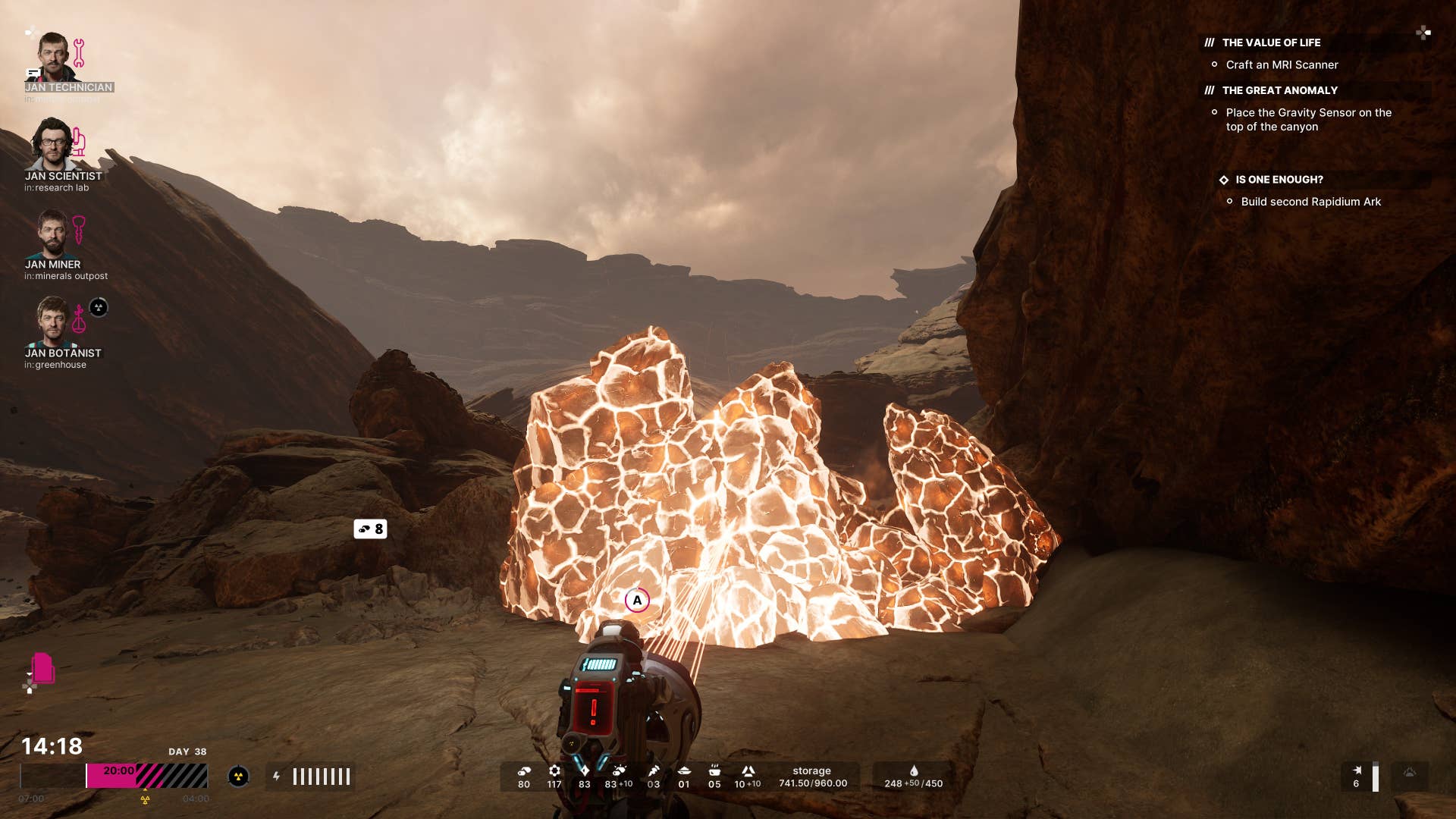 Players using mounted laser drills to blow up some modified rocks