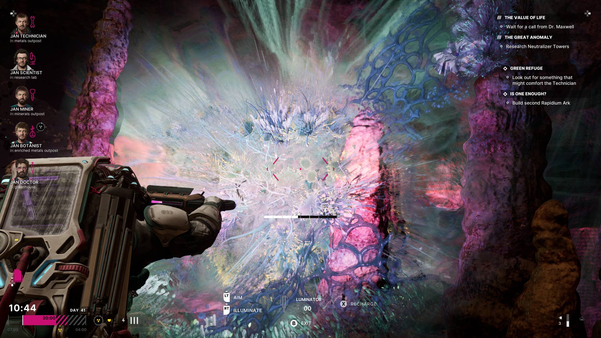 Characters using a scan tool to investigate the changing mysterious space-time distortions