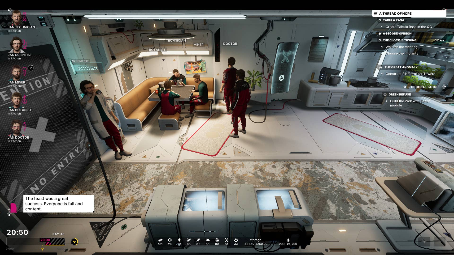 The cutaway view of the kitchen at the space station is the kitchen from The Alters, with crews sitting at the table and leaning against the wall