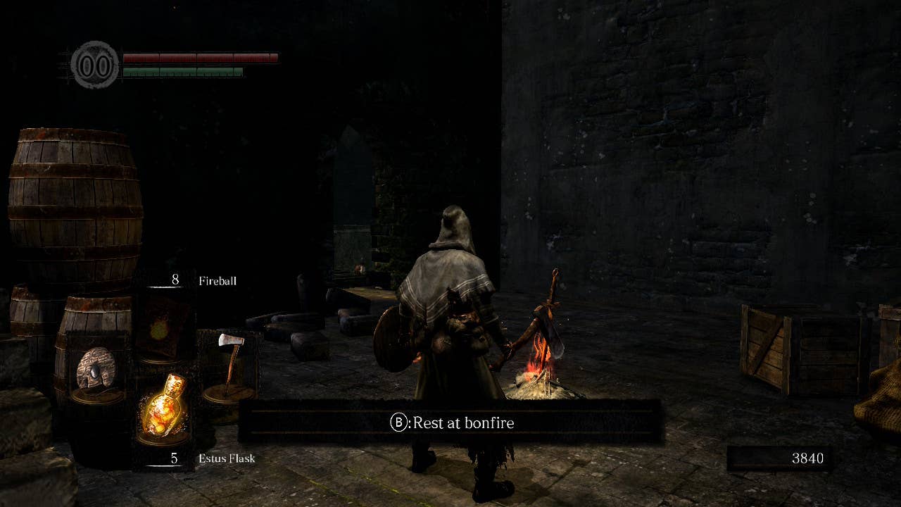 Exploring the Undead Burg in Dark Souls Remastered.