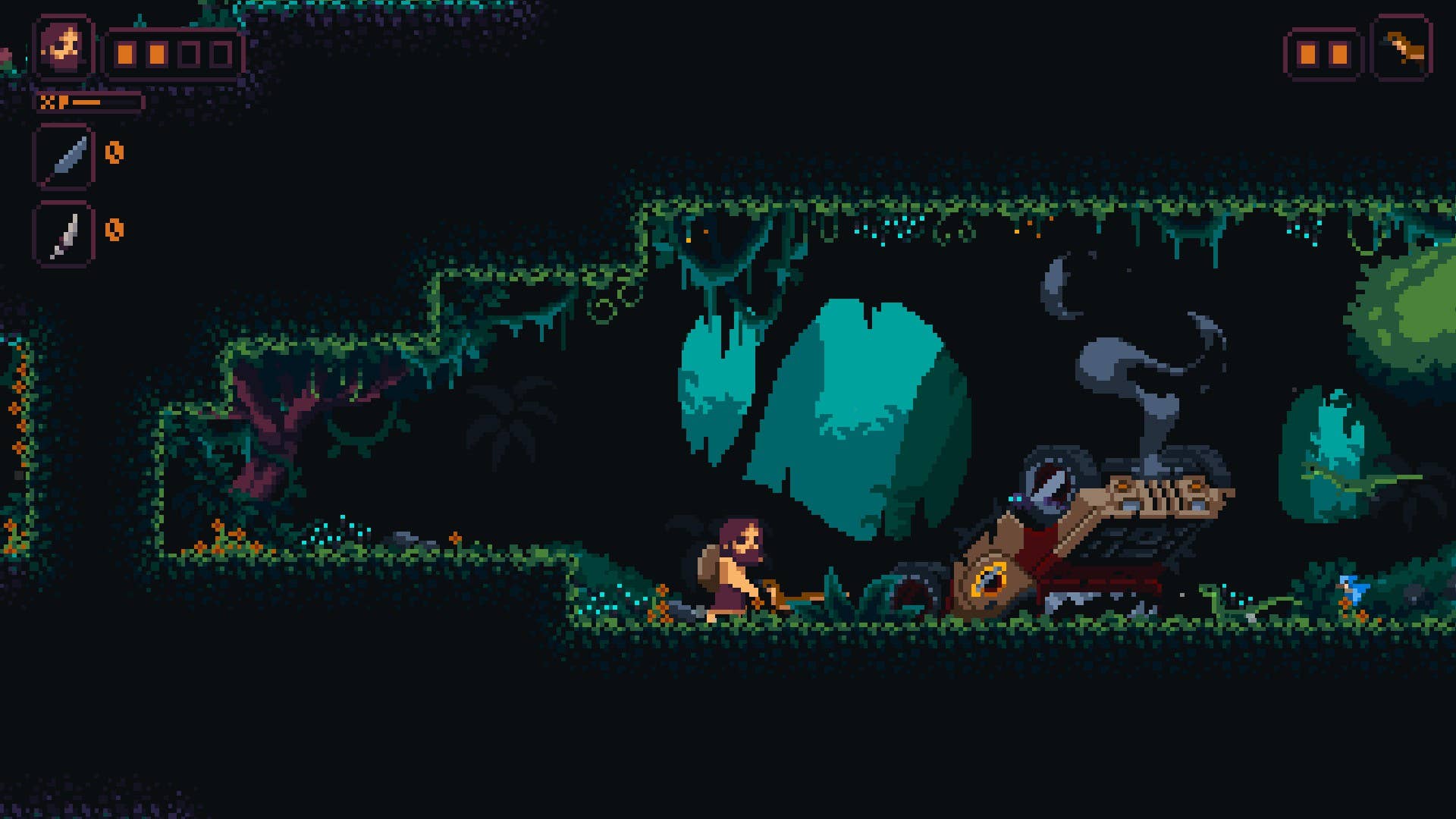 The player discovers a secret cavern featuring a wrecked jeep in Primal Planet.