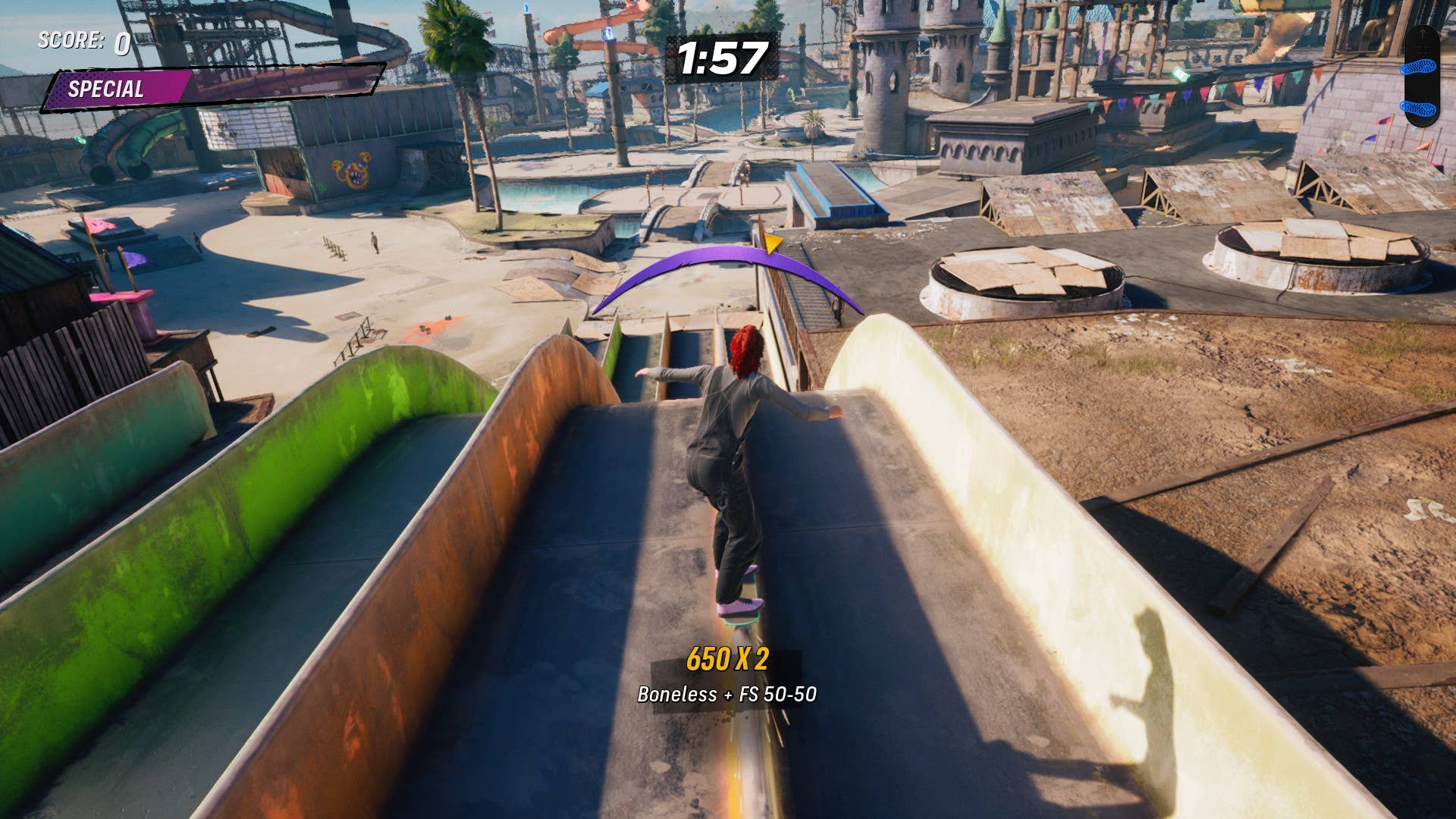Racing down the opening slide in Waterpark in Tony Hawk's Pro Skater 3 + 4.