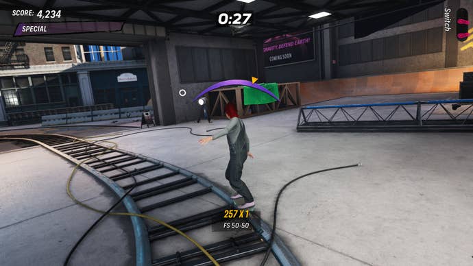 Skating on dolly tracks in Tony Hawk's Pro Skater 3 + 4.