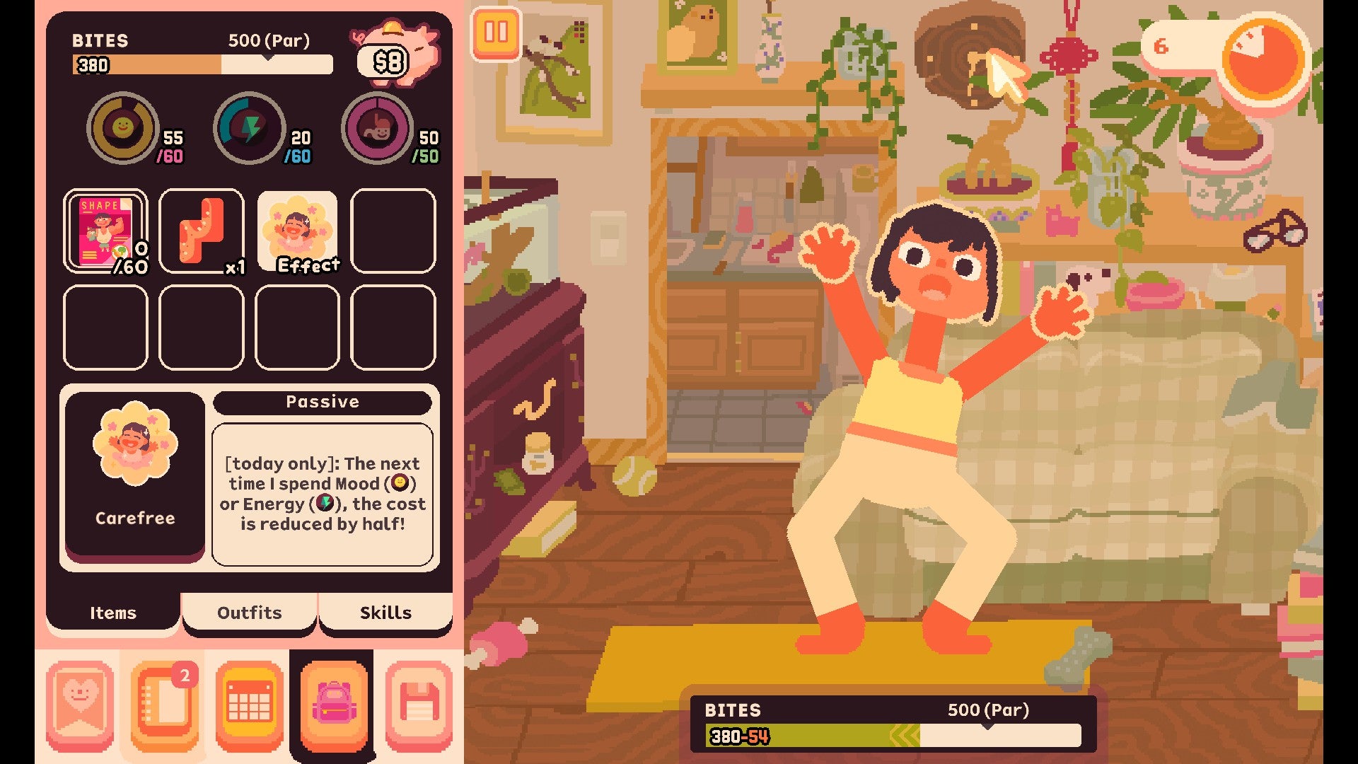 A scene of exercise in Consume Me, with a comically elastic main character being dragged around by the mouse cursor in her bedroom. - 4