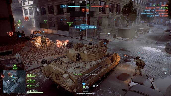 A vessel driving done a rubble-strewn thoroughfare successful Brooklyn with soldiers each astir and HUD substance crossed the surface successful Battlefield 6.