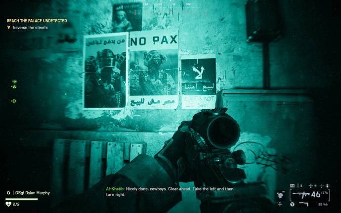A night-vision presumption    of immoderate   posters with "No Pax" written connected  them successful  English and immoderate   Arabic substance   successful  Battlefield 6.