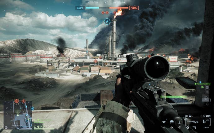 A presumption    of a godforsaken  lipid  drilling installation  from a rooftop successful  Battlefield 6. The subordinate    is holding a scoped firearm  and determination   is occurrence   emerging from a distant   chimneystack.