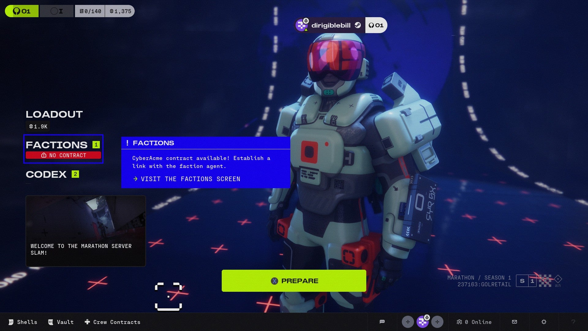 A class select screen in the Marathon reboot, showing the armoured and helmeted Destroyer class.
