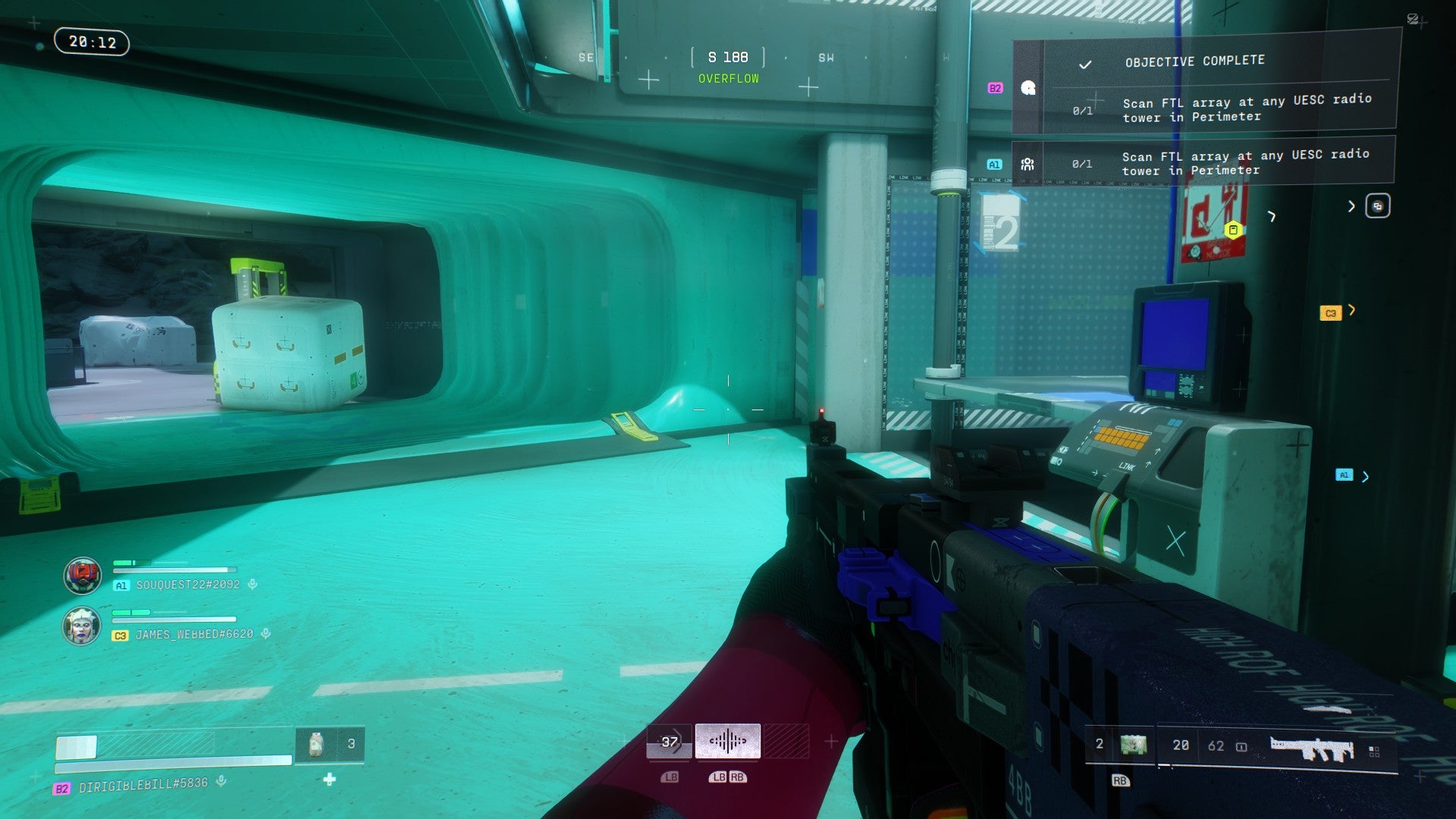 A blue curving chamber with a door leading to another one in the Marathon reboot.