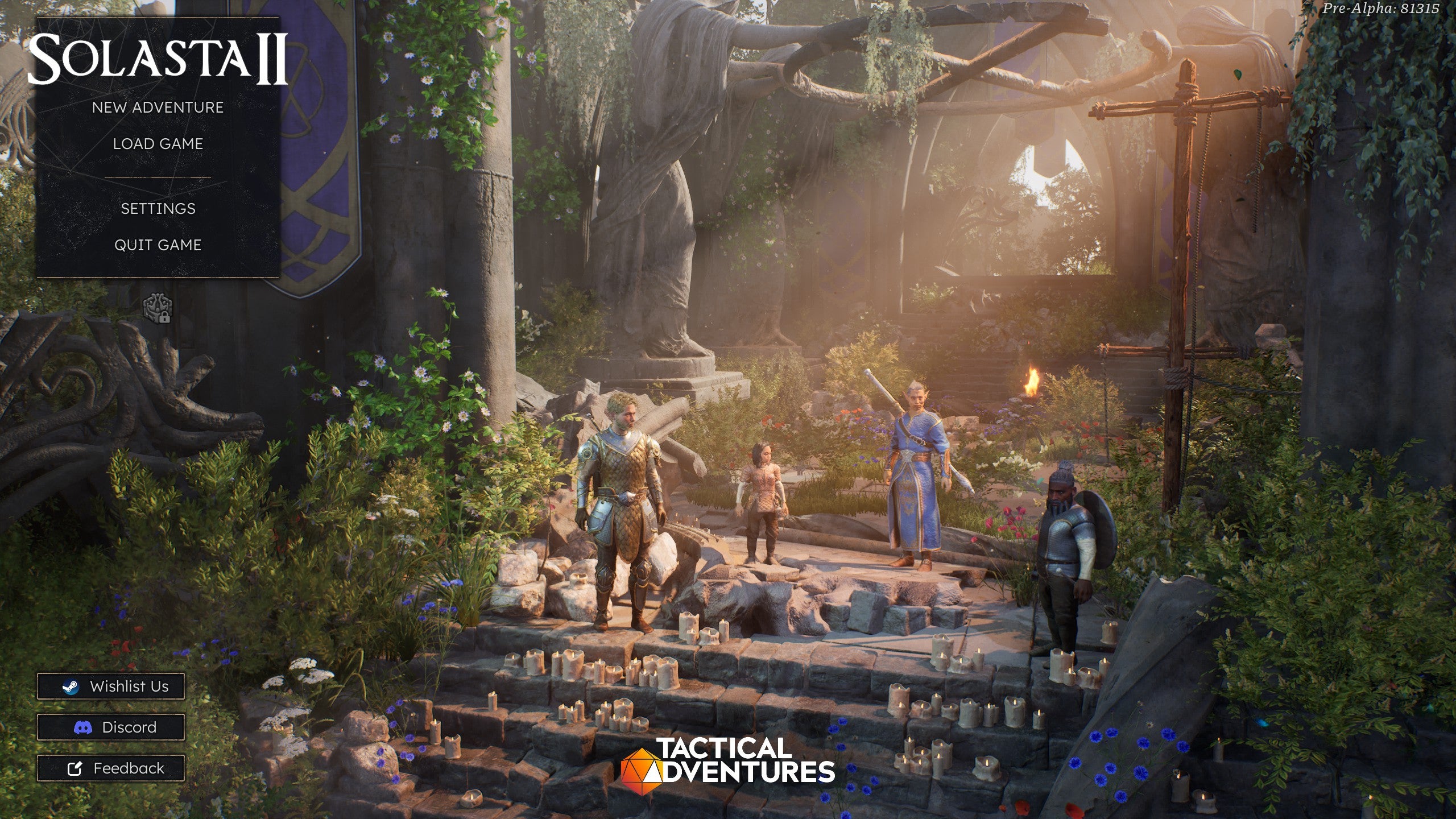 The title menu in Solasta  2. A group of fantasy adventurers stands around waiting to go on an adventure. It's the story of my life.