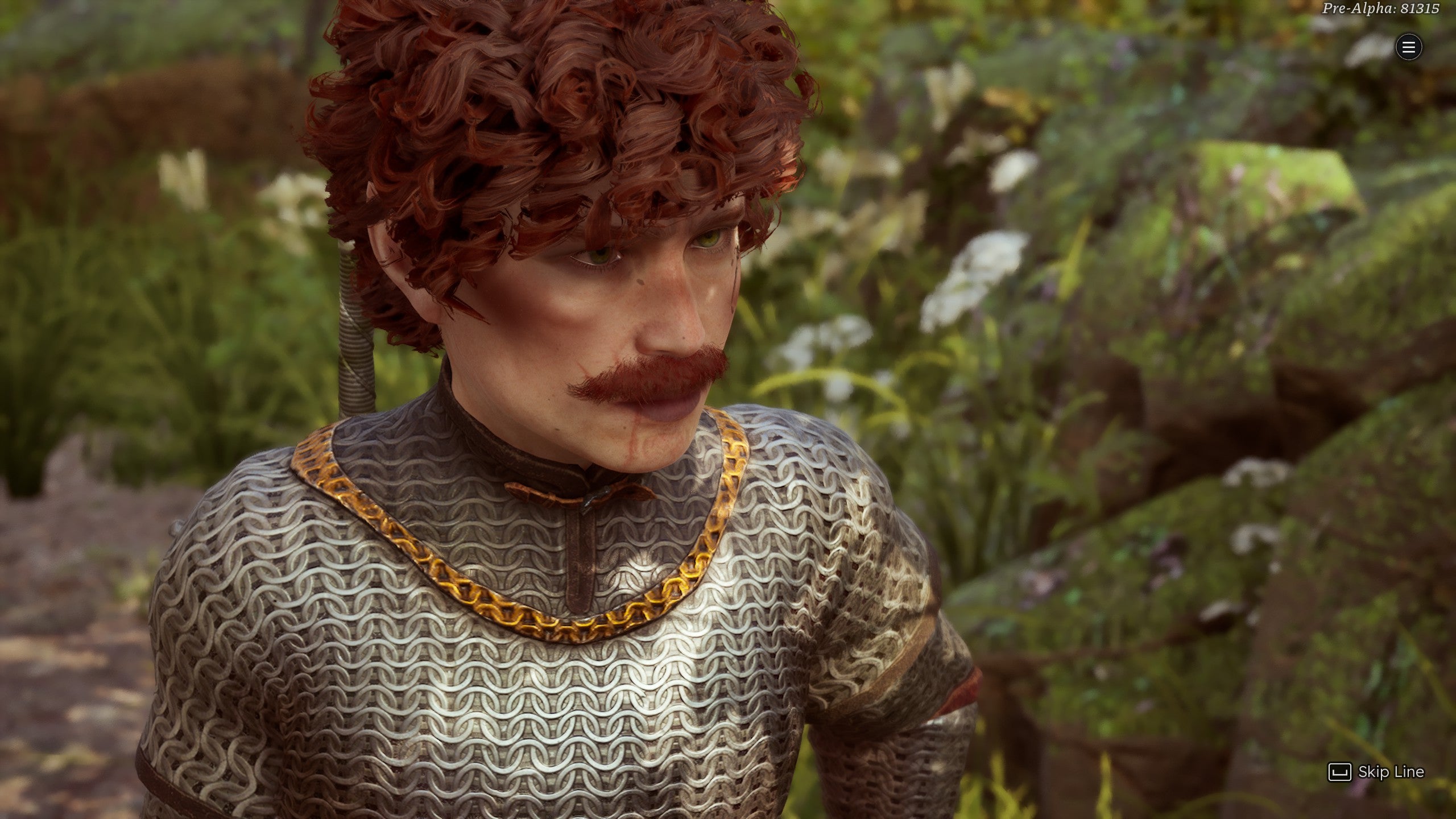 A close-up of Bertie's moustachioed halfling hero in Solasta 2.