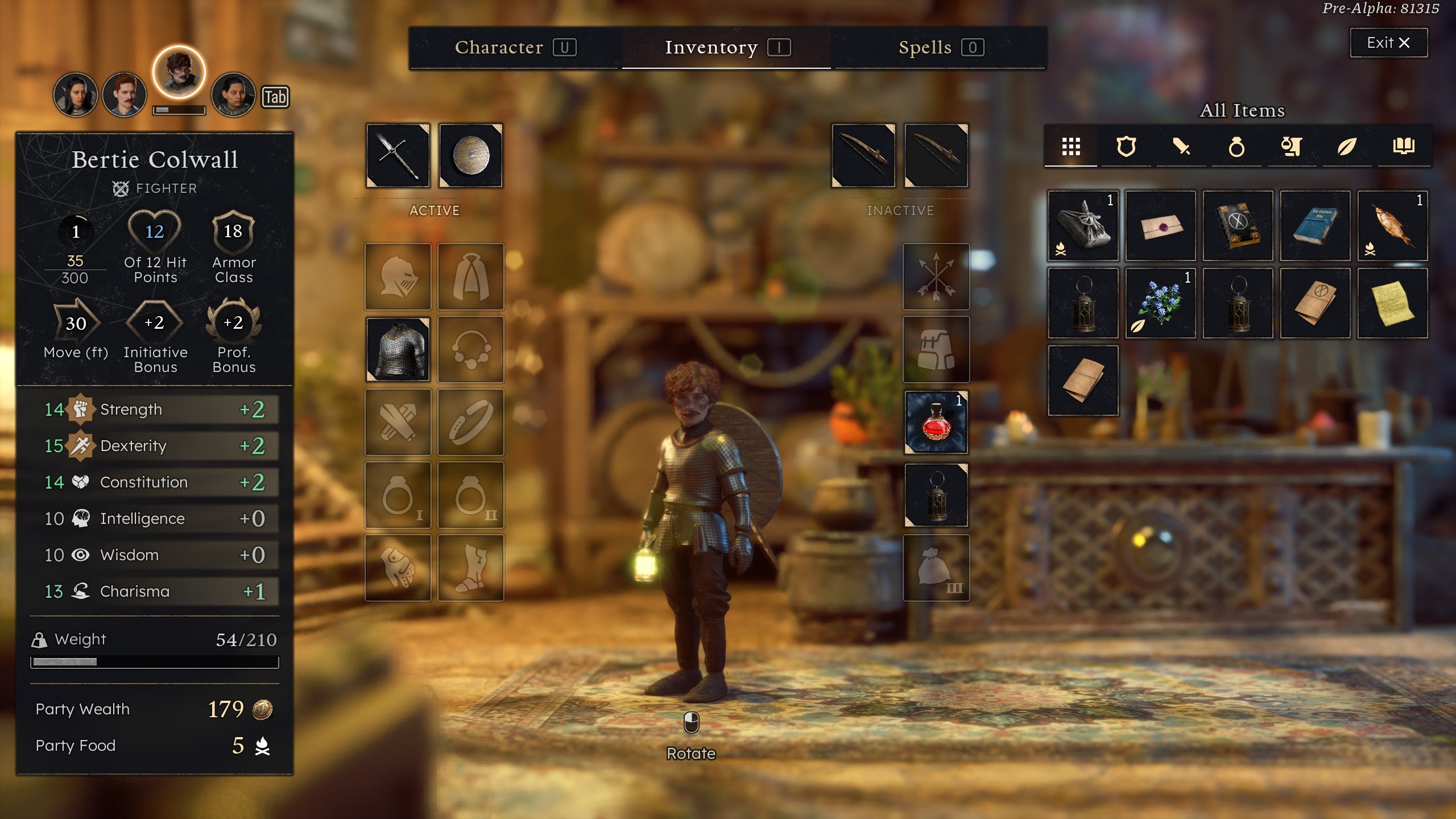 A menu screen in Solasta 2. A halfling hero in chainmail is surrounded by inventory menus and screens denoting what things do and what effect they're having. RPG heaven.