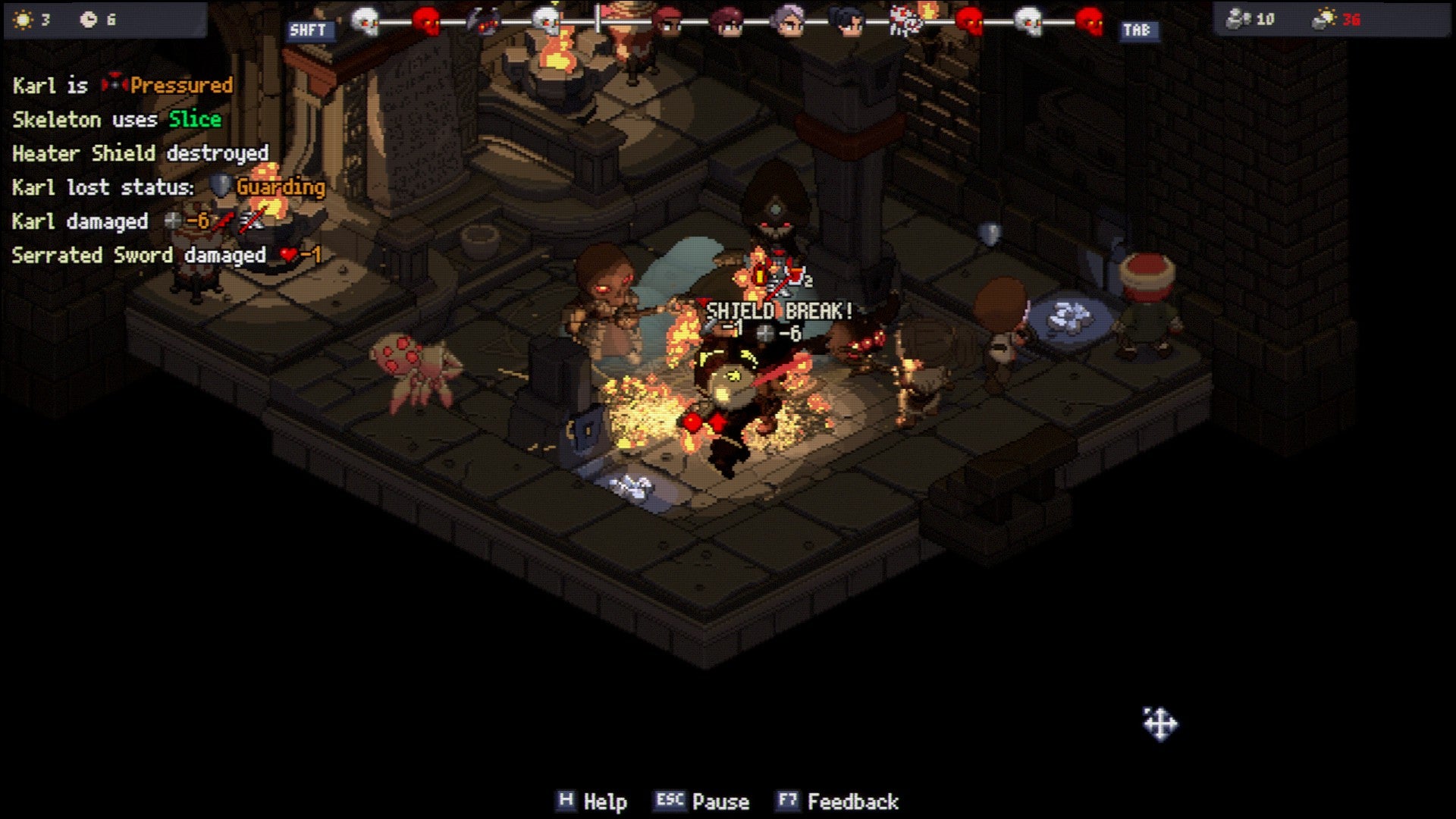 A fiery brawl with skeletons inside a crypt in Never's End.