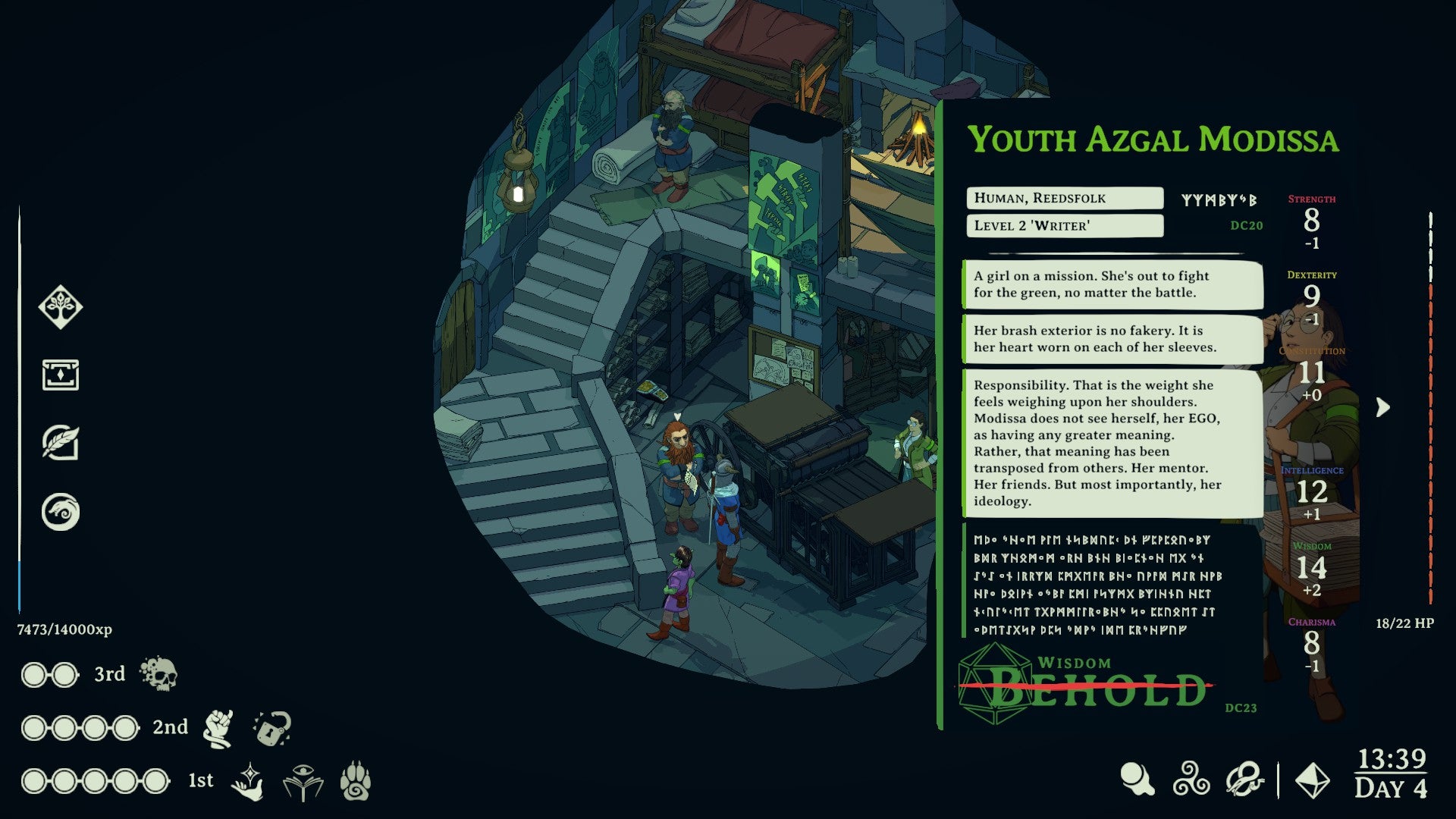 Screenshot from Esoteric Ebb showing the character profile for an NPC named Youth Azagal Modissa