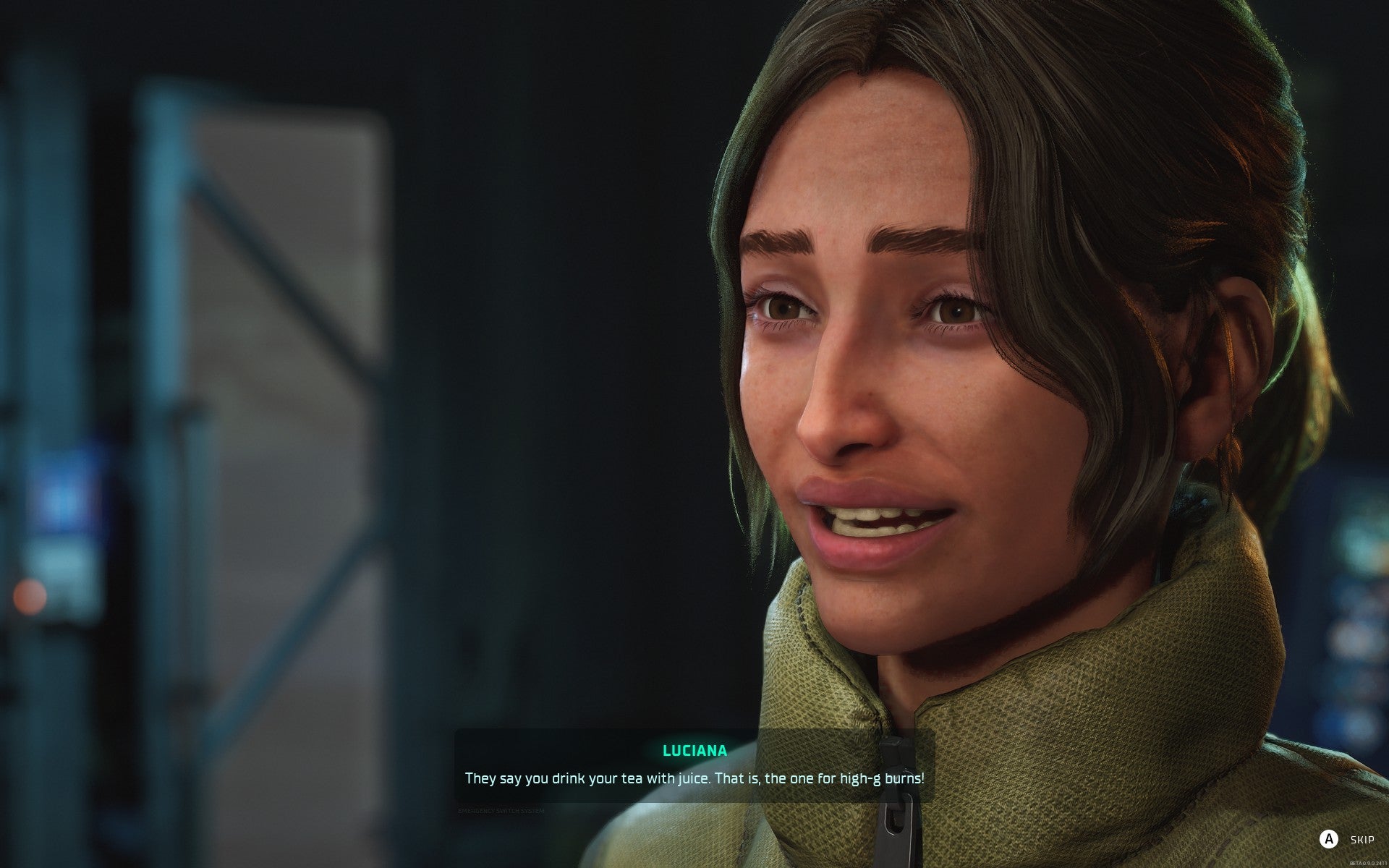 A young white woman with brown hair in a ponytail talking in a scene from The Expanse: Osiris Reborn.