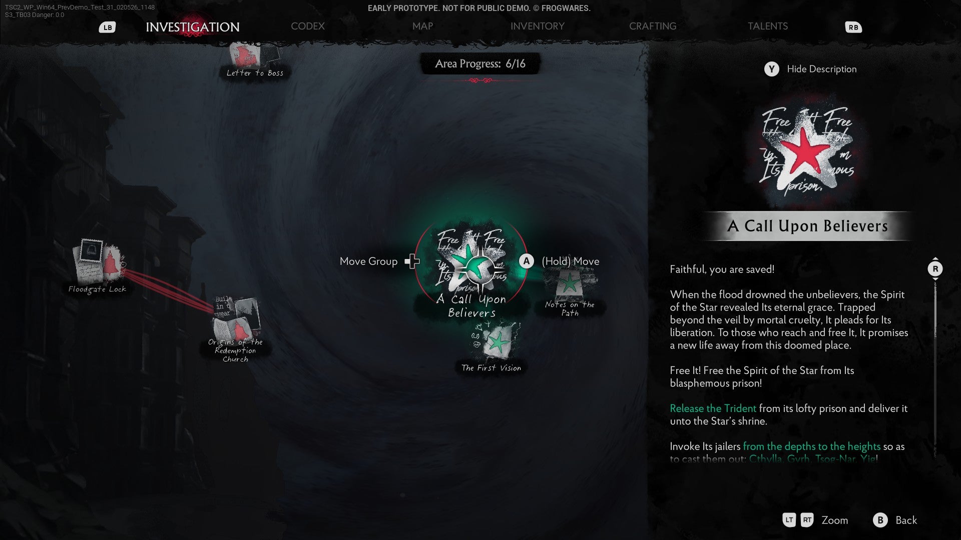 Forming connections between different pieces of evidence in The Sinking City 2's Investigation menu.