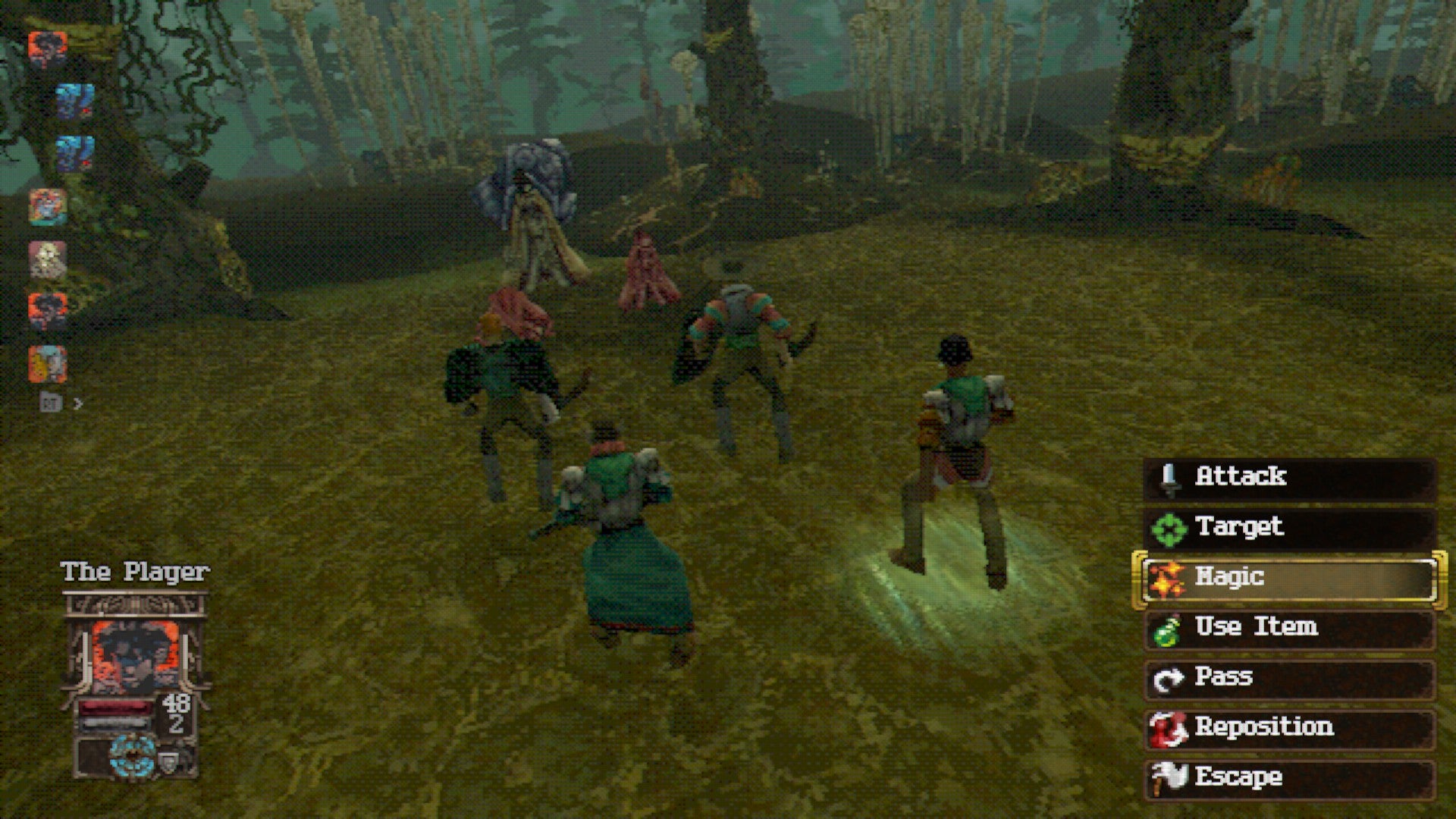 A turn-based combat scene from Entropy.