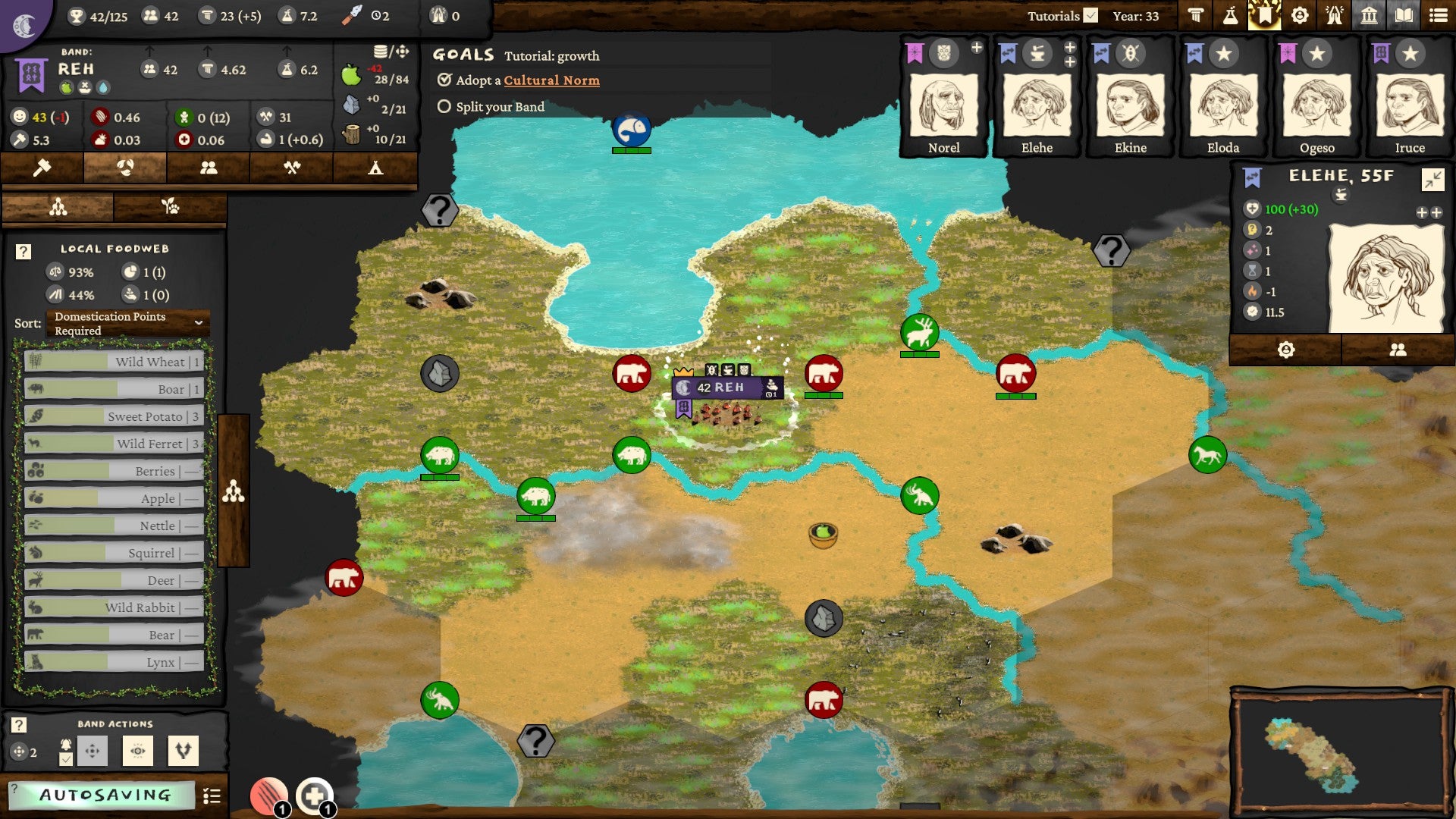 A hexagonal map in Folk Emerging, showing the steppes and deserts by an ocean at the northern end of a continent.