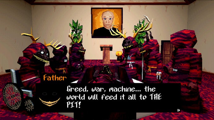 I love being a cultist in Feed the Pit, and not just because I get to throw scummy stock-brokers into a toothy vortex