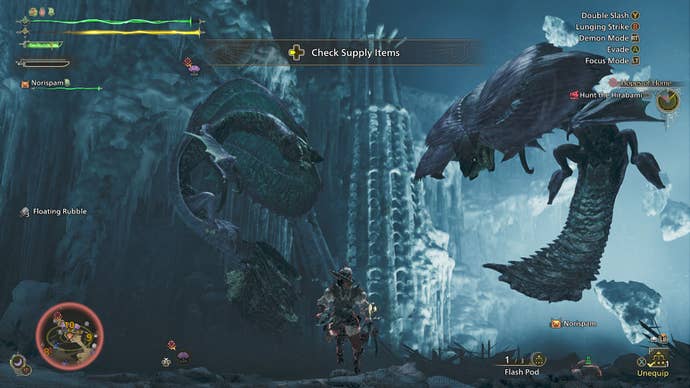 Two Hirabami loom over a Hunter in Monster Hunter Wilds.