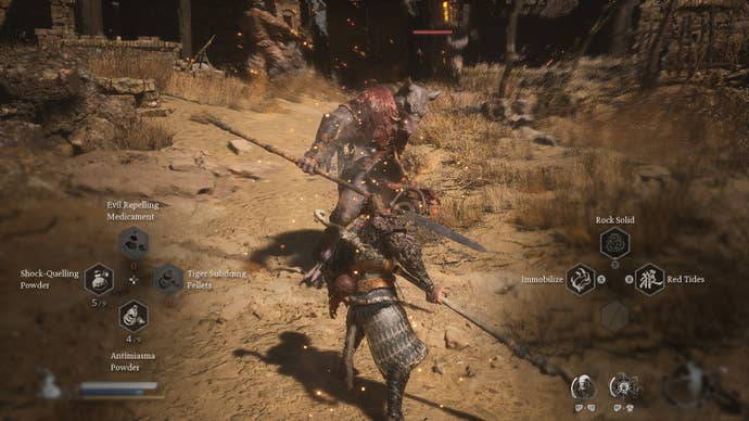 The Destined One uses Rock Solid to parry a blow from a rat yaoguai in Black Myth: Wukong.