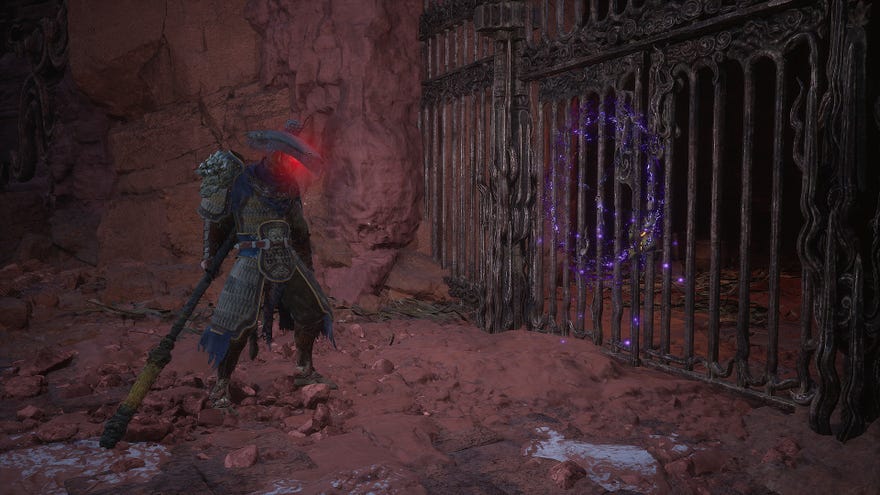 The Destined One stands in front of a sealed purple door in Black Myth: Wukong’s Pagoda Realm.