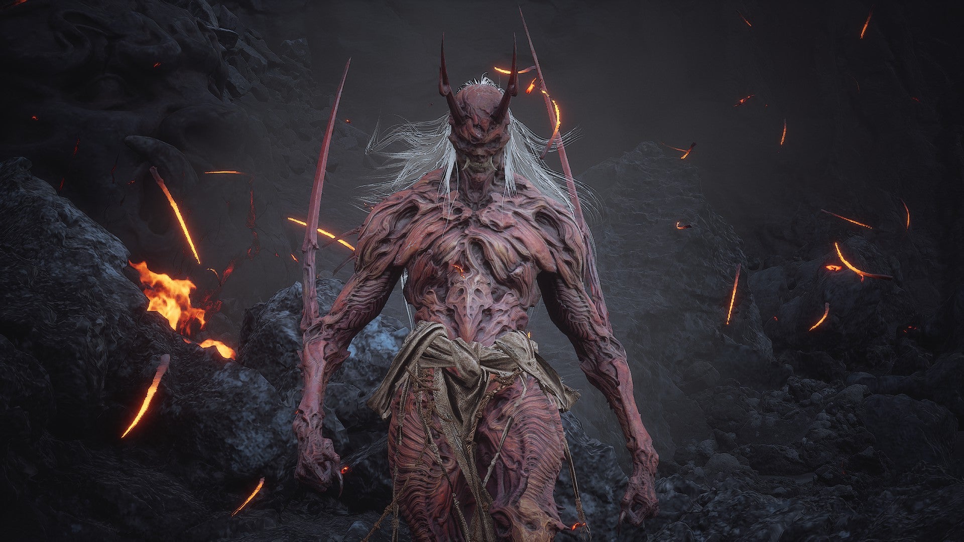 The Yaksha King of Black Myth: Wukong stands with two intimidating blades emerging from his arms, swathed in firey embers. - 8