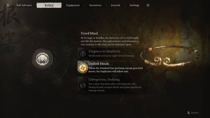 The Freed Mind relic in Black Myth: Wukong.