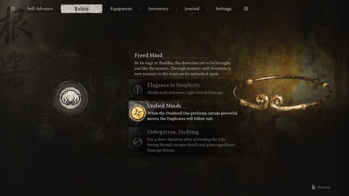 The Freed Mind relic in Black Myth: Wukong.