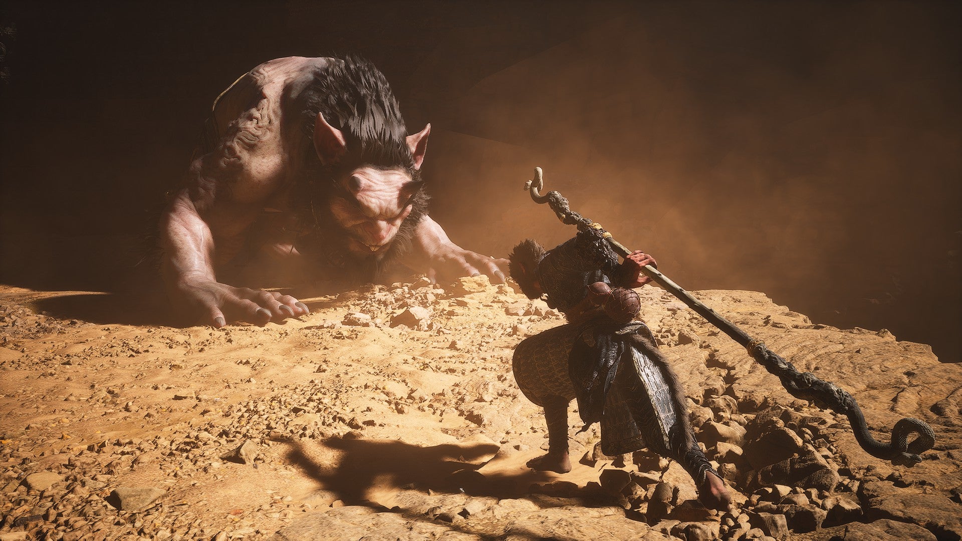 The Destined One fights the behemoth, feral First Prince of Flowing Sands in Black Myth: Wukong. - 8