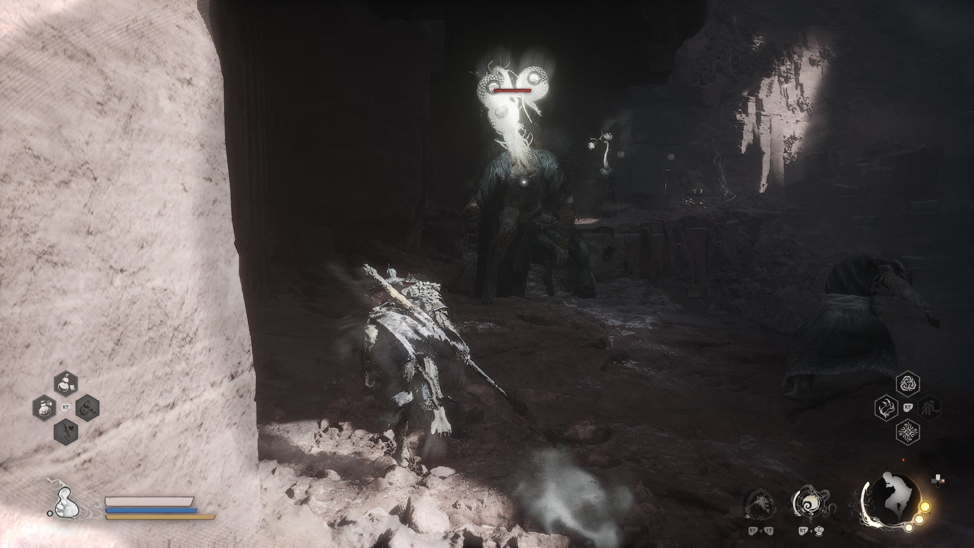 The Destined One runs through Black Myth: Wukong's Pagoda Realm as the curse effect goes off, revealing the Lantern Wardens. - 7