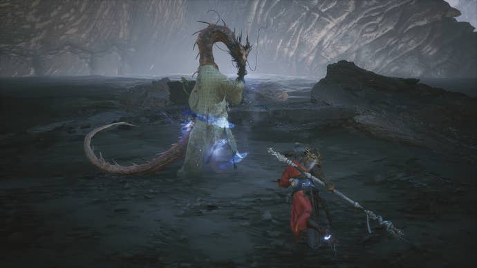 The Destined One fights Chen Loong in the ocean in Black Myth: Wukong.