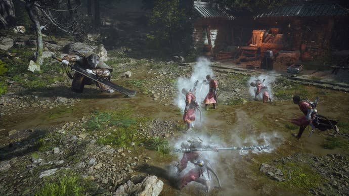 The Destined One summons several clones to fight against Yin Tiger in Black Myth: Wukong’s Zodiac Village.