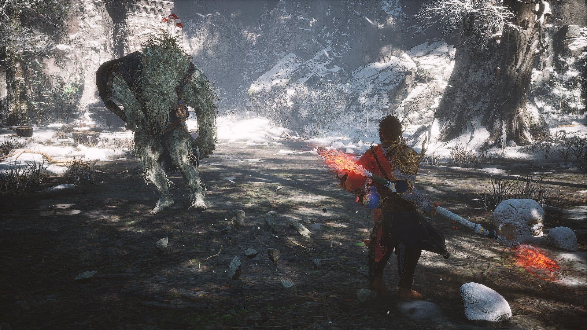 The Destined One faces one of the hidden bosses of Black Myth: Wukong's Chapter 3, Old Ginseng Guai. - 25