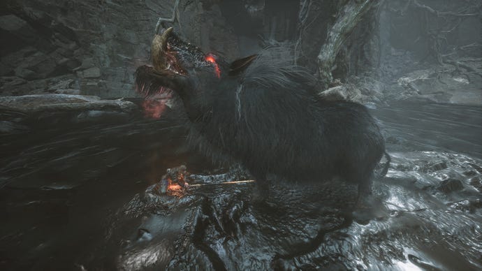 Zhu Bajie transforms into a giant boar in this second round fight in Black Myth: Wukong.