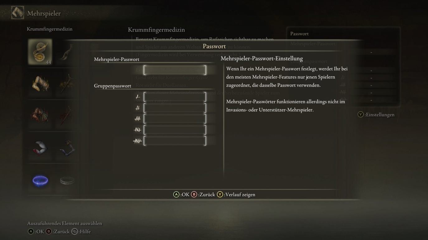 Elden Ring Passwort einstellen, GruppenPasswörter für Mehrspieler und