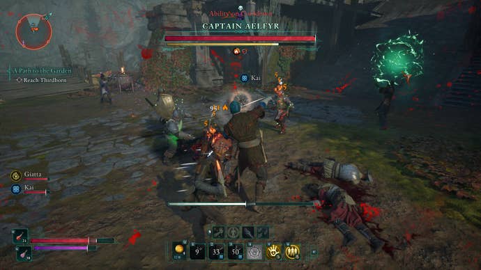 Kai and the Envoy deal damage to Captain Aelfyr, an optional boss in Avowed.